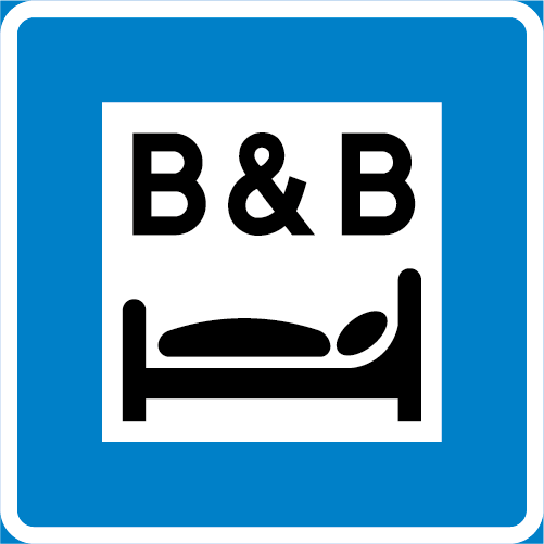 H24 Rum och frukost kvadratisk blå vit med symbol för B&B 