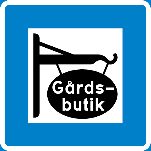 H25 Gårdsbutik kvadratisk blå vit med gårdsbutiksskylt