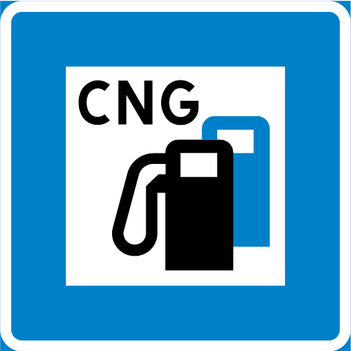 H4  Gas för fordonsdrift kvadratisk blå vit med bensinpumpar  CNG