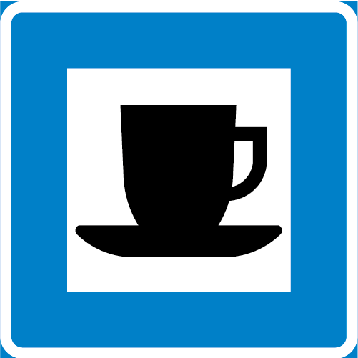 H5 Servering kvadratisk blå vit med kaffekopp