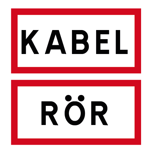 S110 Kabel alt rör kvadratiskt sjövägmärke röd vit med texten KABEL RÖR