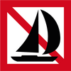 S202 Förbud mot segling kvadratiskt sjövägmärke röd vit med segelbåt