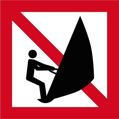 S203 Förbud mot brädsegling kvadratiskt sjövägmärke röd vit med vindsurfare