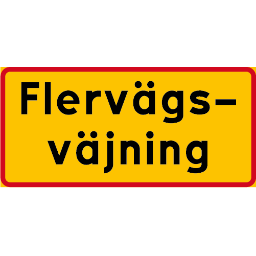 T13 Flervägsväjning rektangulär gul röd med texten flervägsväjning