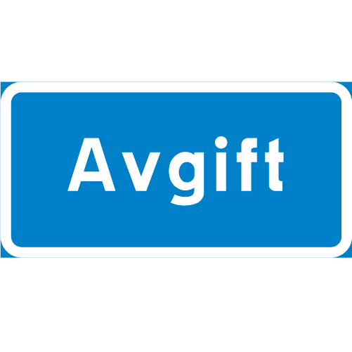 T16 Avgift rektangulär tilläggstavla blå vit med texten avgift