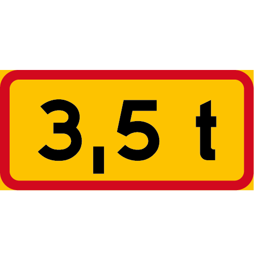T5 Totalvikt rektangulär röd gul med texten 3,5 t
